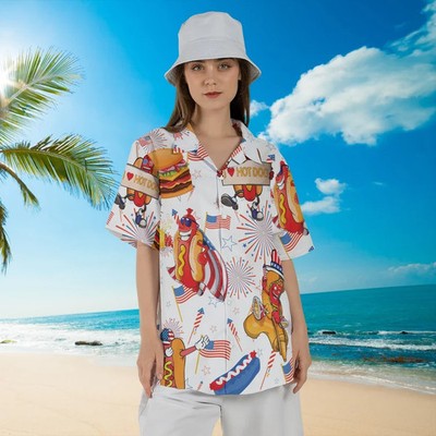 American Hot Dog Burger Hawaiian Shirt Party In The USA Patriotic