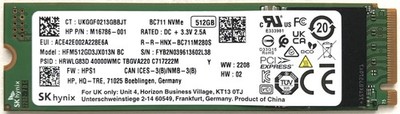 SK hynix 512GB BC711 NVMe PCIe Gen3x4 SSD HFM512GD3JX013N BC  HP P/N: M16786-001