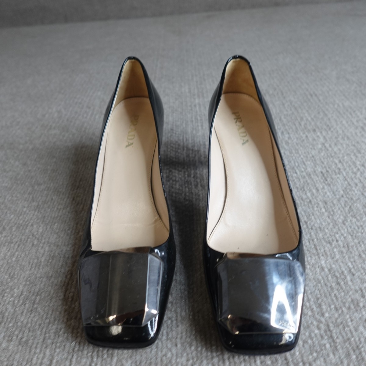 ルカ Prada Womens Heels Pumps 7 37 Black Patent Leather Bronce Made in