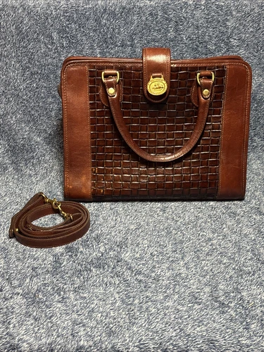 Vintage Brahmin Addison Two Handle W/ Shoulder Strap Purse Woven Brown Leather