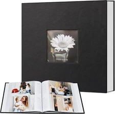 Photo Album 4x6 200 Photos with Writing Space, Leather Cover Album with Display