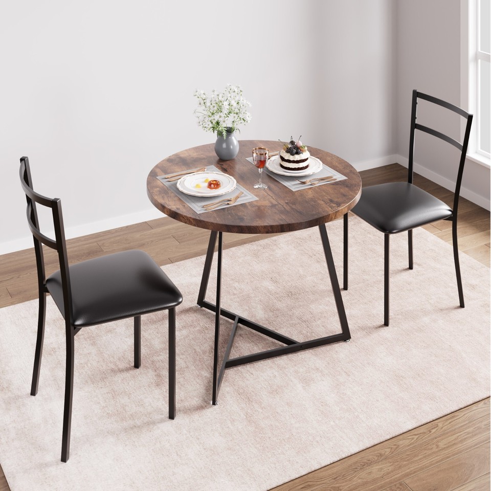 Dining Set Round Table and Upholstered Chairs Wood Top Dinette for ...