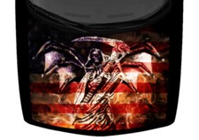 Winged Grim Reaper Smokey Scythe Truck Hood Wrap Vinyl Car Graphic Decal US Flag
