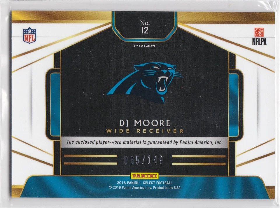 2018 Panini Select Swatches White Prizm #12 DJ Moore RC Rookie Card 65/149 - Image 2 of 2