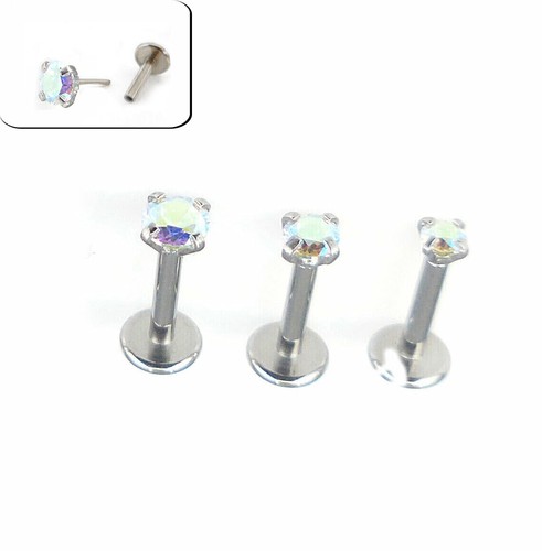 18G Flat Back AB Crystal Earrings-NEW-Threadless Push Pin Nose Ring Labret Rings - Picture 10 of 12