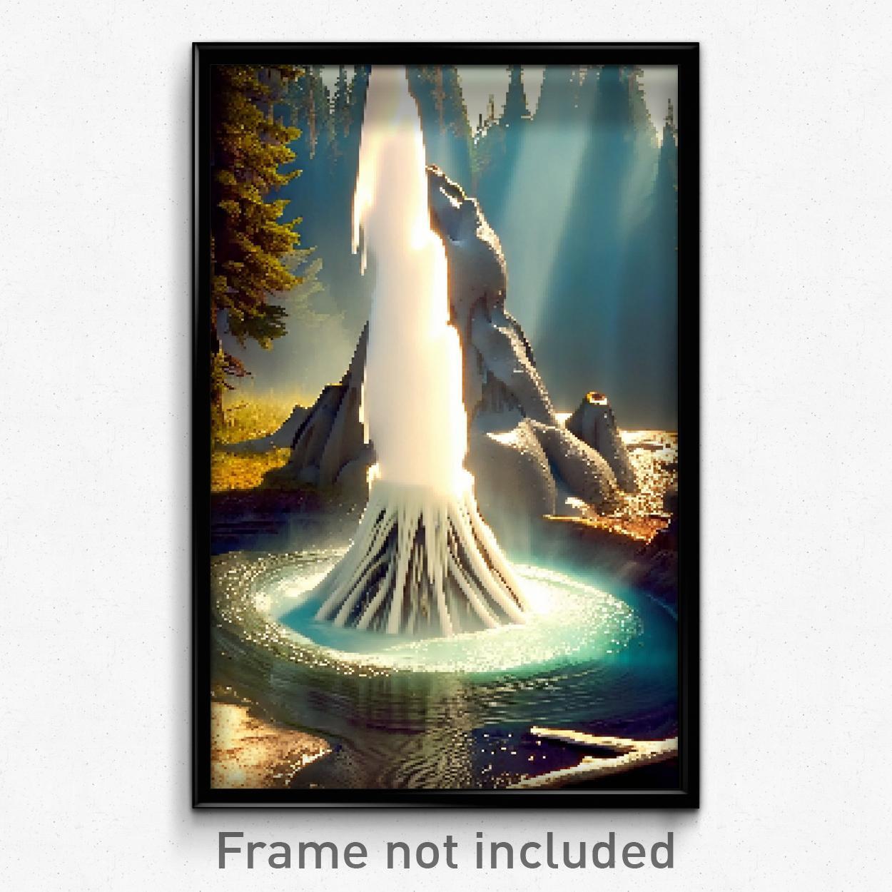 8 Bit Psychedelic Pixel Art Poster - Webbed Geyser Trippy Video Game Print