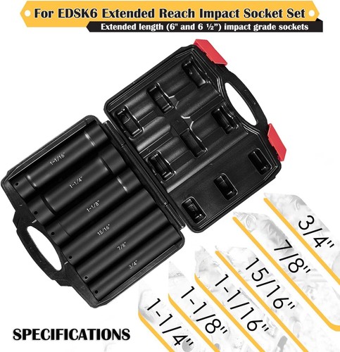 1/2" Extra-Deep Length Impact Socket Set -3/4" 7/8" 15/16" 1-1/16" 1-1/8" 1-1/4" - Picture 8 of 13