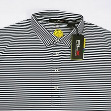 RLX Ralph Lauren Performance Stretch UV Striped Polo Shirt M XL White Dark Blue