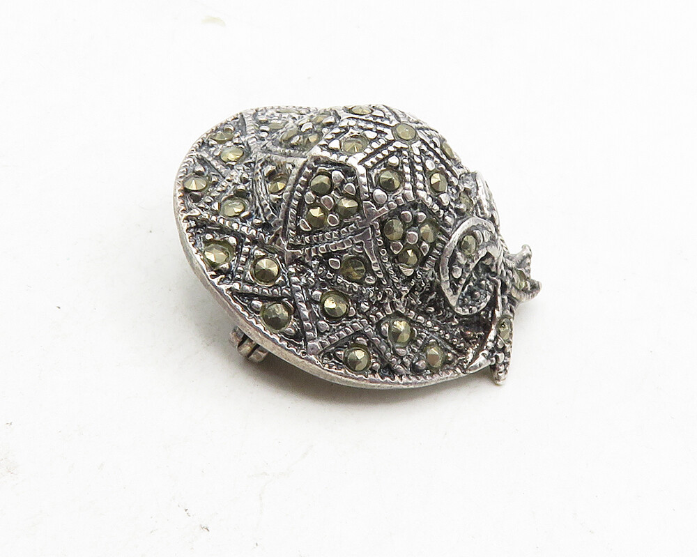  millennium plate `MARCASITE´ 925 Sterling Silver Vintage Sparkling Marcasite Hat Motif Brooch