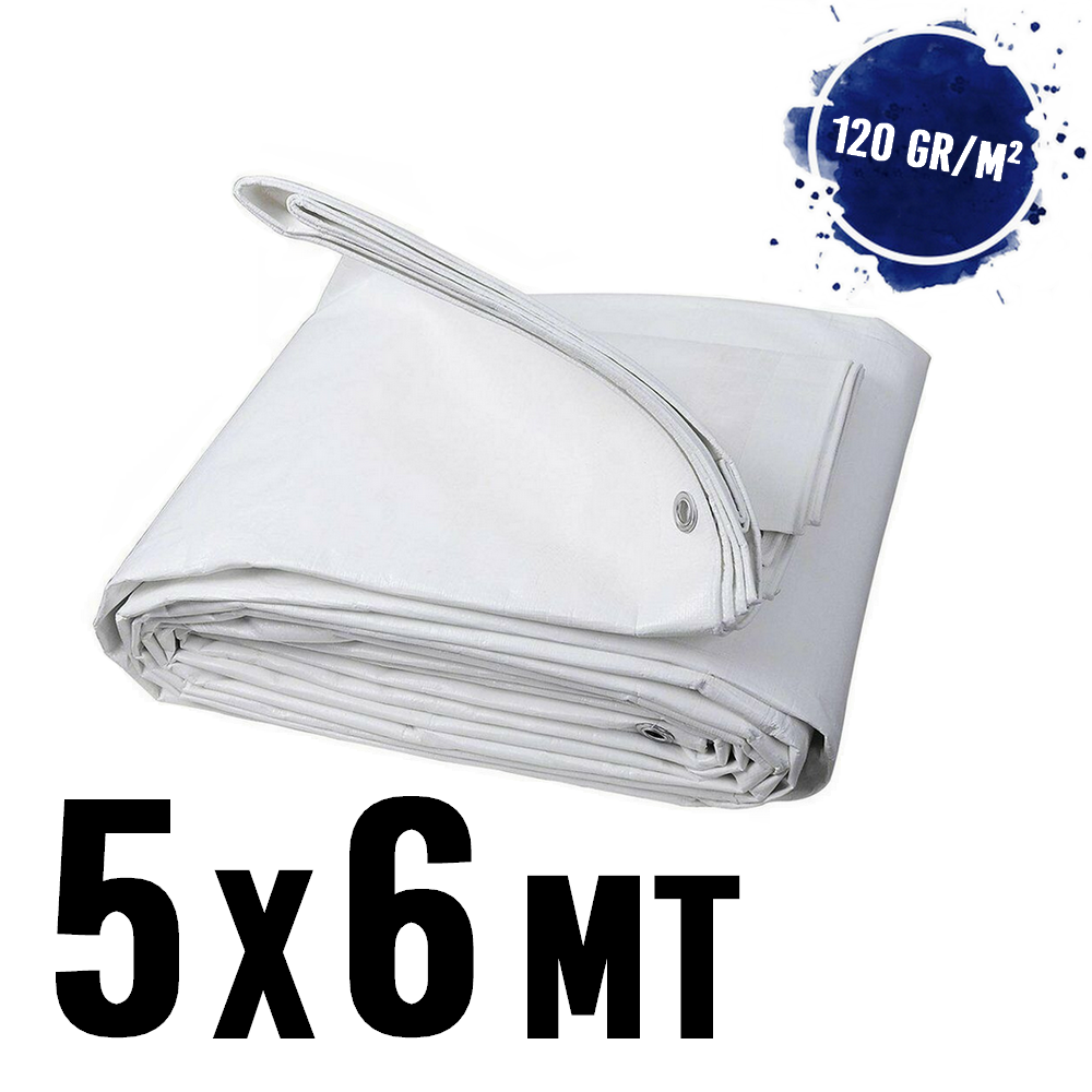 Telo telone impermeabile occhiellato mt 5x6 BIANCO 120 gr/m²