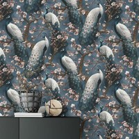 Erismann Vlies? Exotic Pfau Tapete 10414-08 Navy Blau Weiß Floral BäUme Vinyl