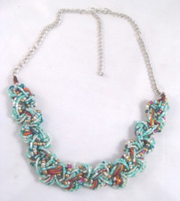 Very Nice New Woven Glass Bead Necklace Great Beachy Green Colors N2230