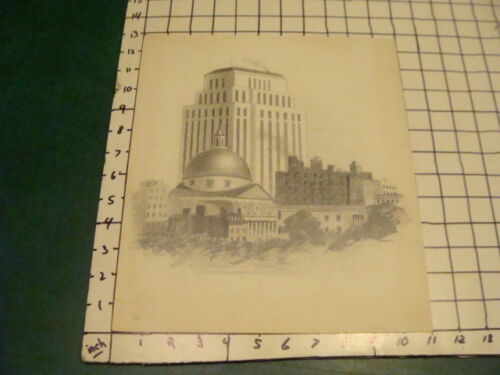 original Drawing: signed Murcell -- TOWN, CITY, 1930's building, church, etc