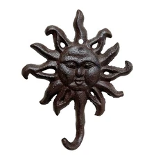 Cast Iron Sun Face Shining Coat Hat Towel Bath Garden Shed Wall Hook Home Decor