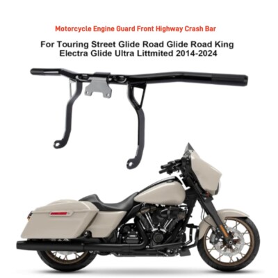 Black Highway Front CNC Engine Guard Crash Bar For Harley Street Road Glide 14+