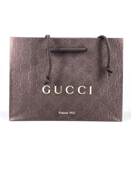 GUCCI Gift Bag Medium Paper Shopping Bag Brown w/Double "GG" Logo Imprint