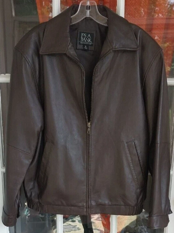 Beautiful Jos A Bank mens leather jacket M zipper front bomber car coat  medium | eBay
