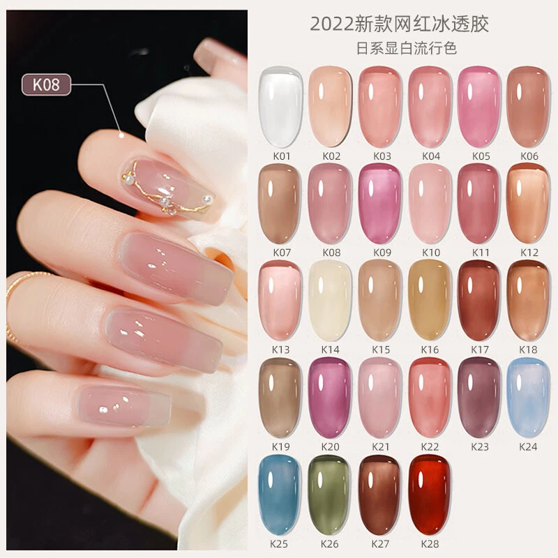 28Colors Jelly UV Gel Nail Polish Base Top Coat Soak Off LED Gel Varnish 8ml