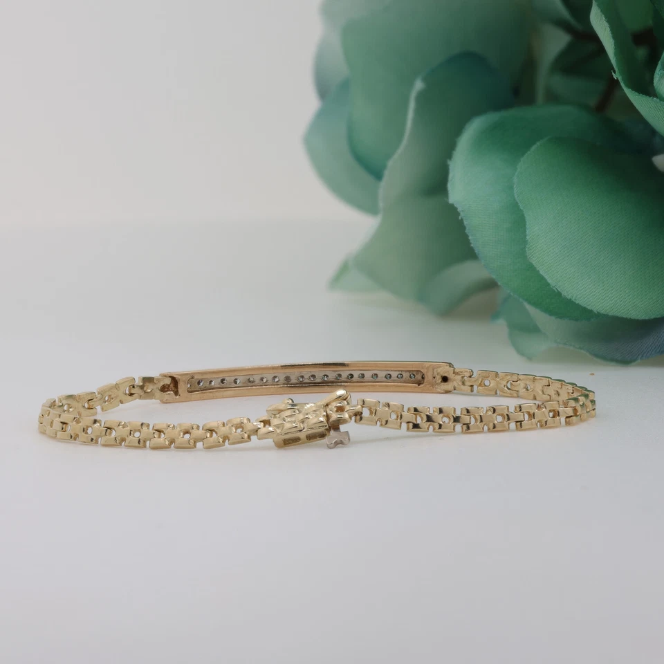 0.50 TW Diamond Bar Square Link Chain Bracelet 14K Two-Tone 6.5" Ladies Estate - Image 4 of 4