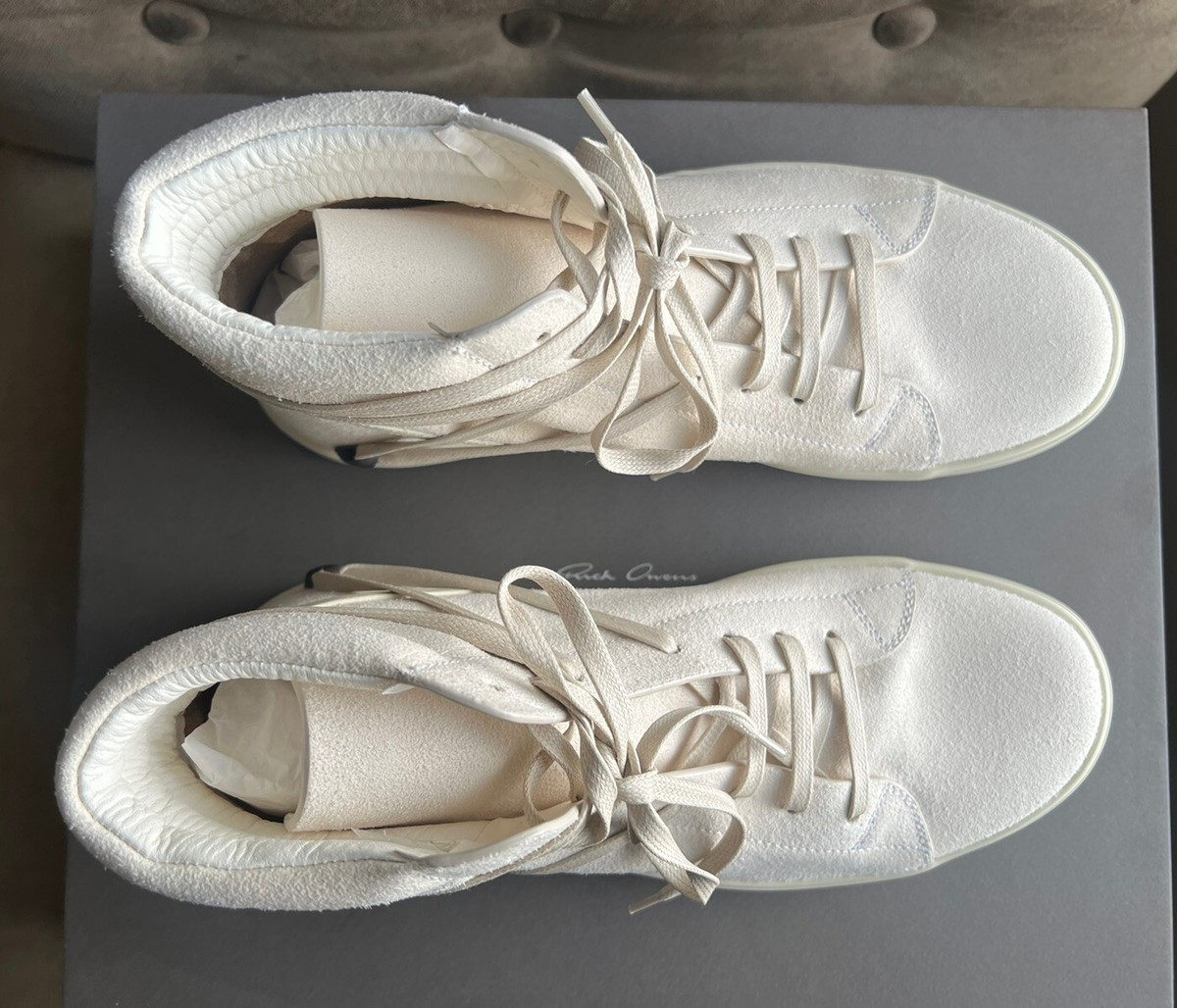 RICK OWENS OFF WHITE MILK SUEDE LEATHER GEOTHRASHER HIGH TOP