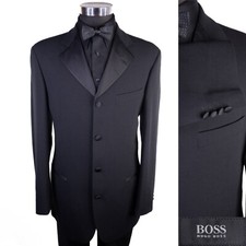 Hugo Boss Solid Black Blazer Tuxedo Jacket Coat Men s 40L Wool 3-Button EUC