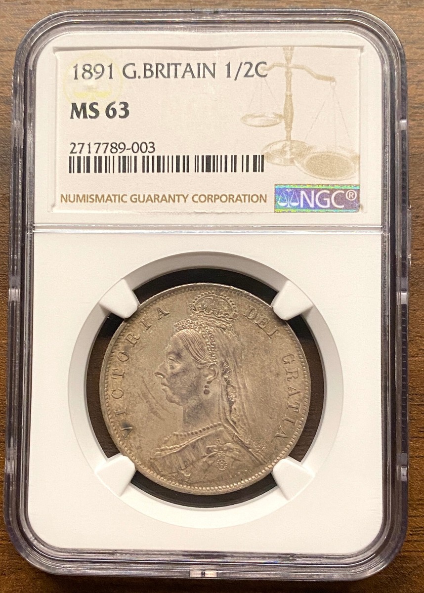 1891 UK Great Britain Queen Victoria Silver Half Crown 1/2C Coin