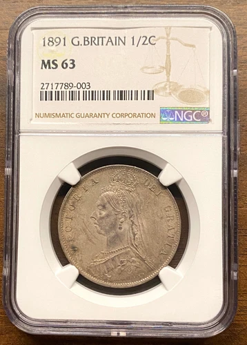 1891 UK Great Britain Queen Victoria Silver Half Crown 1/2C Coin NGC MS63