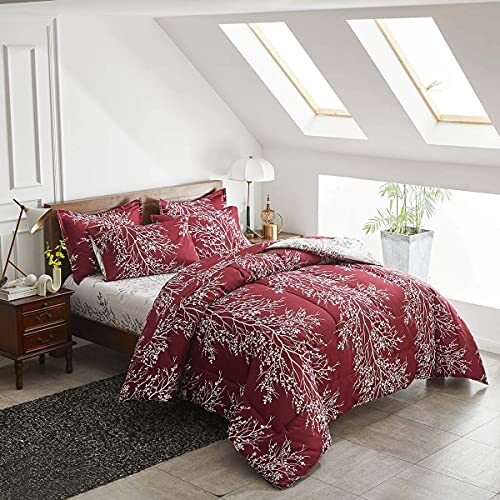 Christmas Bed in a Bag Red Comforter Sheet Set 7 Pieces Queen-7 Pieces Burgundy - Picture 3 of 7