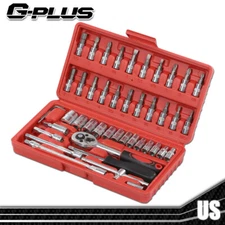 46PCS RATCHET TORQUE WRENCH KIT HAND REPAIR TOOL FOR CAR BIKE 1/4" SOCKET W/ BOX