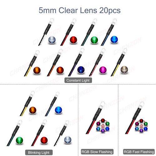 12V 9V 3mm 5mm Pre Wired LED light Emitting Diode Kit Warm White Red Green RGB - Picture 14 of 16