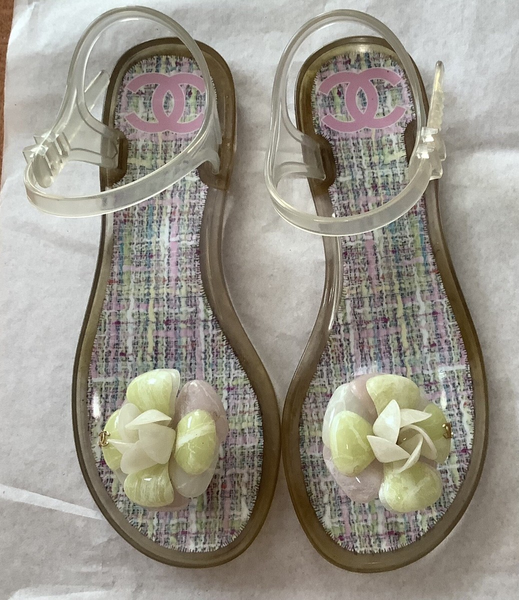 Chanel Camellia Flower Pastel Jelly Thongs Sandals Shoes 36