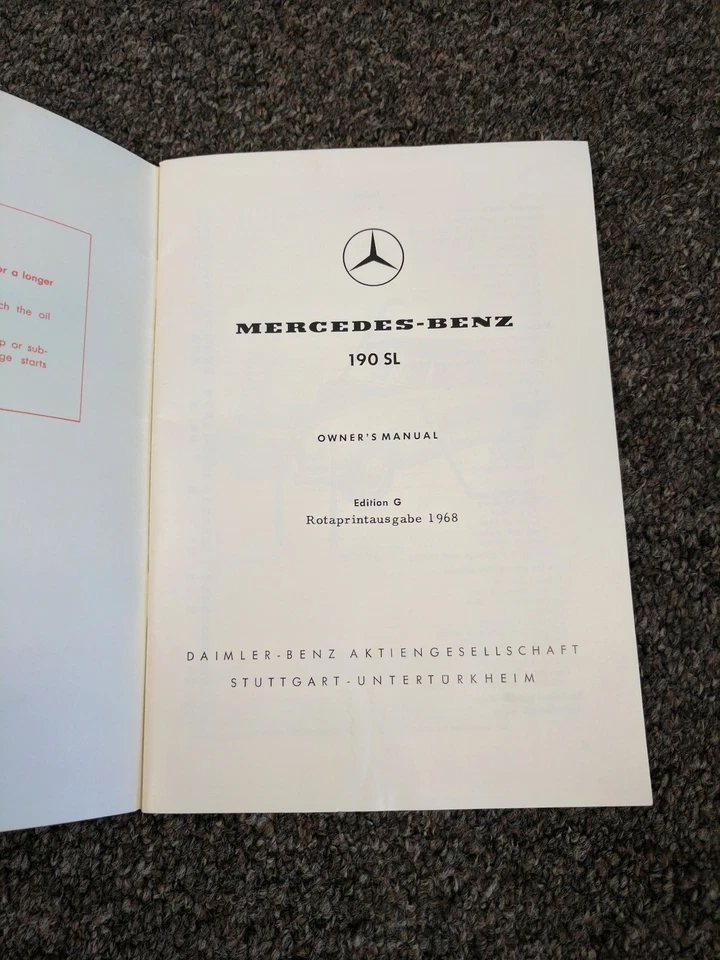 Mercedes Benz 190SL 1955-1959 manual del dueño convertible Roadster 1956 1957 1958 Foto 2 de 3