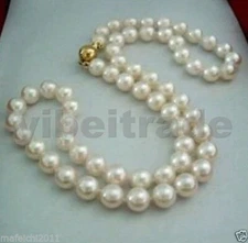 Genuine Natural 8-9MM White Akoya Pearl Necklace 17" 14K Clasp
