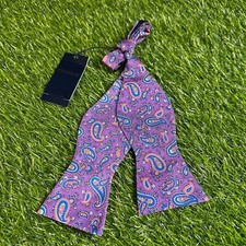 Cremieux Paisley Bow Tie Purple Blue Pink Silk Adjustable Neck Tie Mens NWT