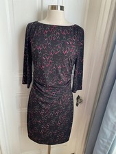 DAVID MEISTER RUCHED WAIST SHEATH BROWN WITH MULTCOLOR CIRCLES DRESS-SIZE6 