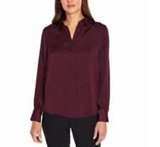 Banana Republic Womens Red, Small, Long Sleeve, Relaxed, Satin, Pullover Blouse