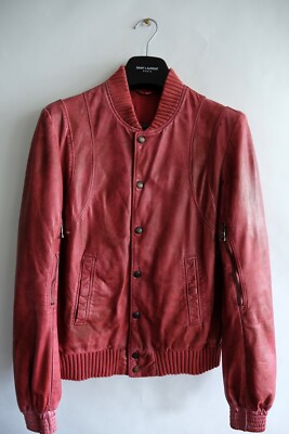 Balmain Red Leather Jacket Christophe Decarnin Teddy Bomber Biker
