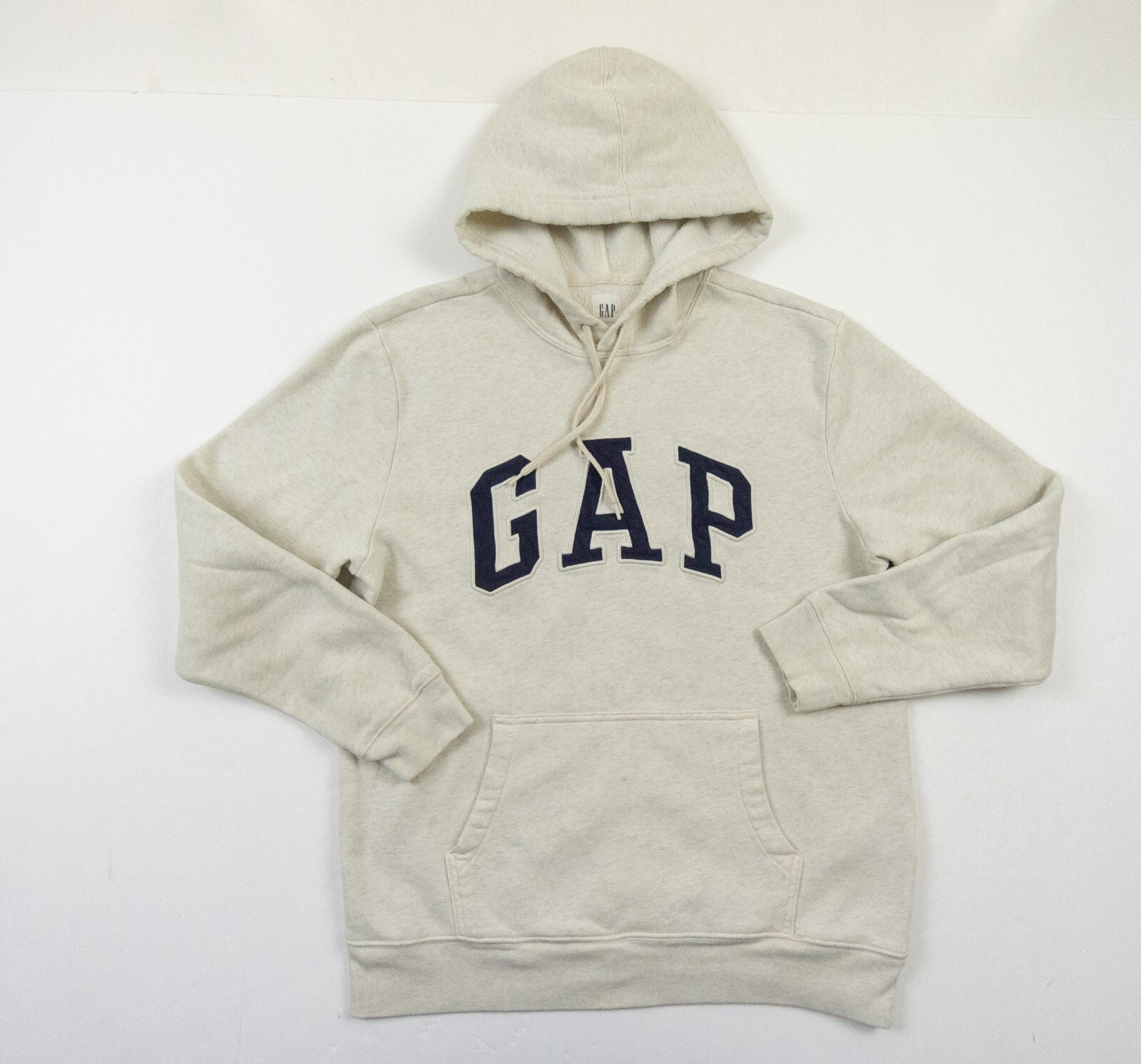 Gap Mens Medium Beige Spellout Hoodie Casual Pullover Sweatshirt-image