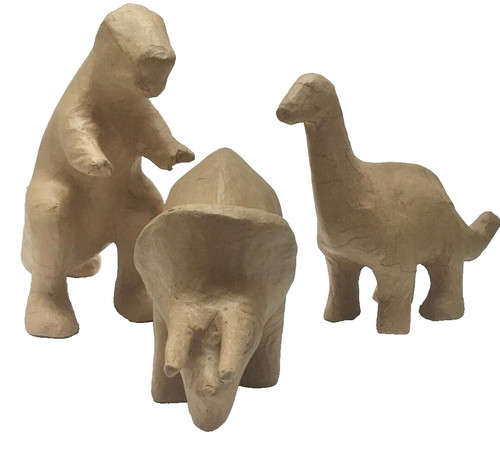 SET (3) Paper Mache Dinosaurs T-Rex Brontosaurus Triceratops Kid's/Dorm Décor