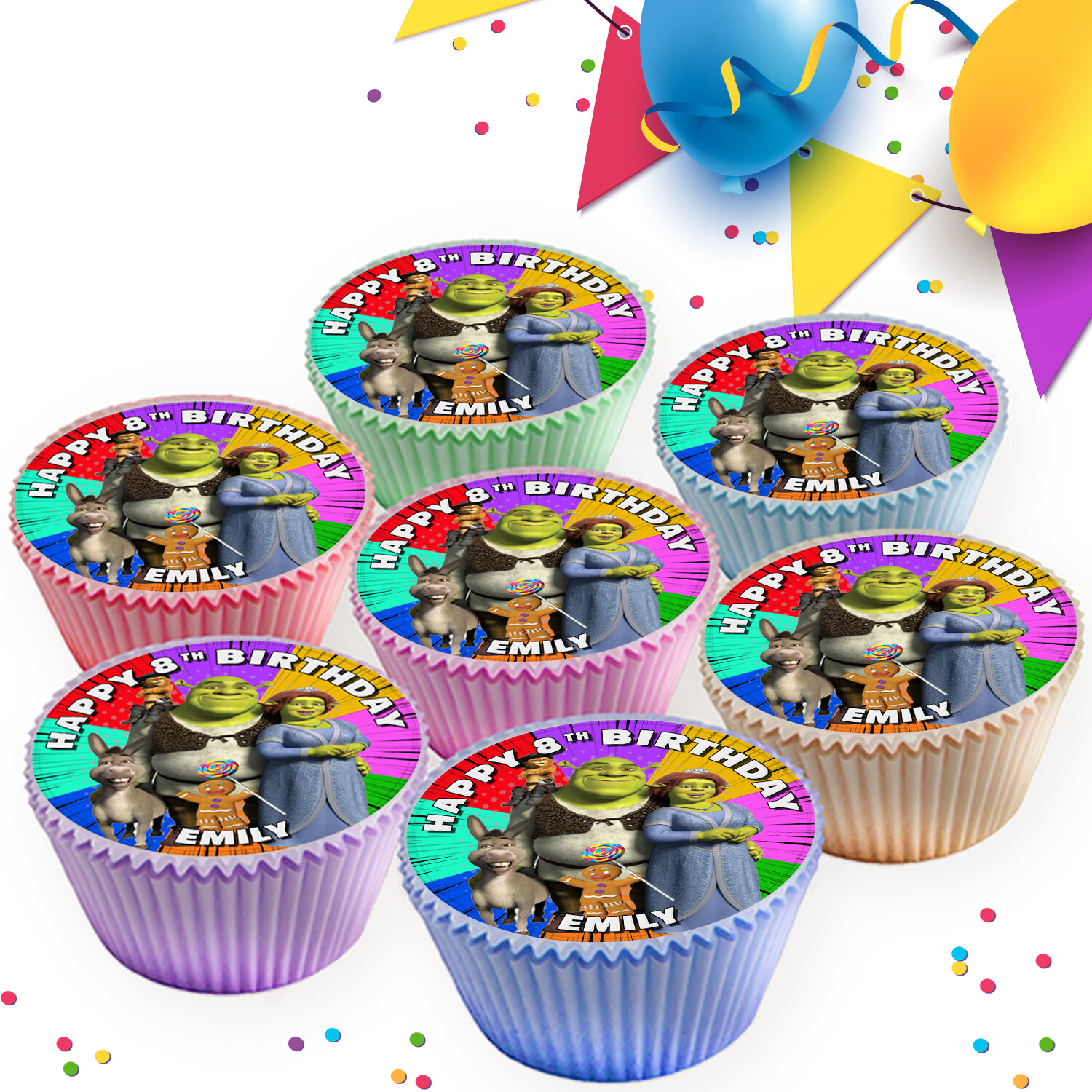 SHREK BIRTHDAY PERSONALISED EDIBLE CAKE TOPPER & CUPCAKE TOPPERS SV914