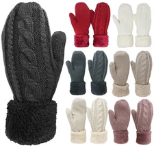 Womens Winter Fleece Lined Warm Cuffed Knit Mittens Gloves
