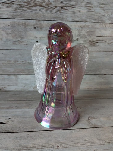 Fenton Glass PRAYING ANGEL Figurine Iridescent Rose With Gold Bird