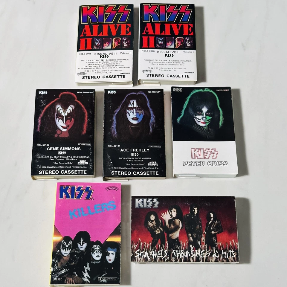 KISS - Cassette Lot of 7 - Solo Album Gene Ace Peter Killers Alive II - Smashes - Image 2 of 4