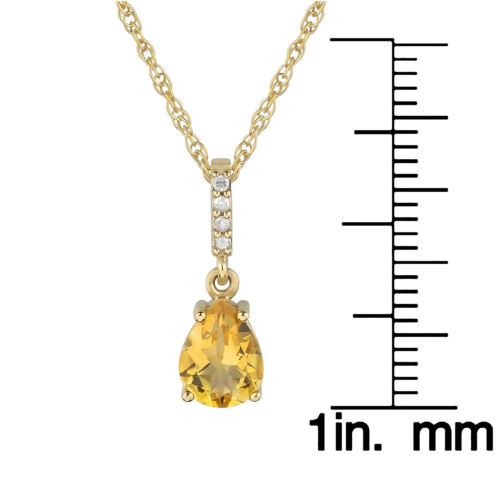 10k Yellow Gold Genuine Pear-Shape Citrine and Diamond Drop Pendant Necklace - Picture 3 of 5