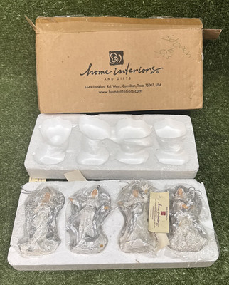Home Interiors 4 Silver Angel Ornaments 4  Tall NEW IN BOX! With Tags!