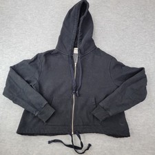 Victoria's Secret Pink Hoodie Sweatshirt Faux Fur Black Cropped Fleece Women's M