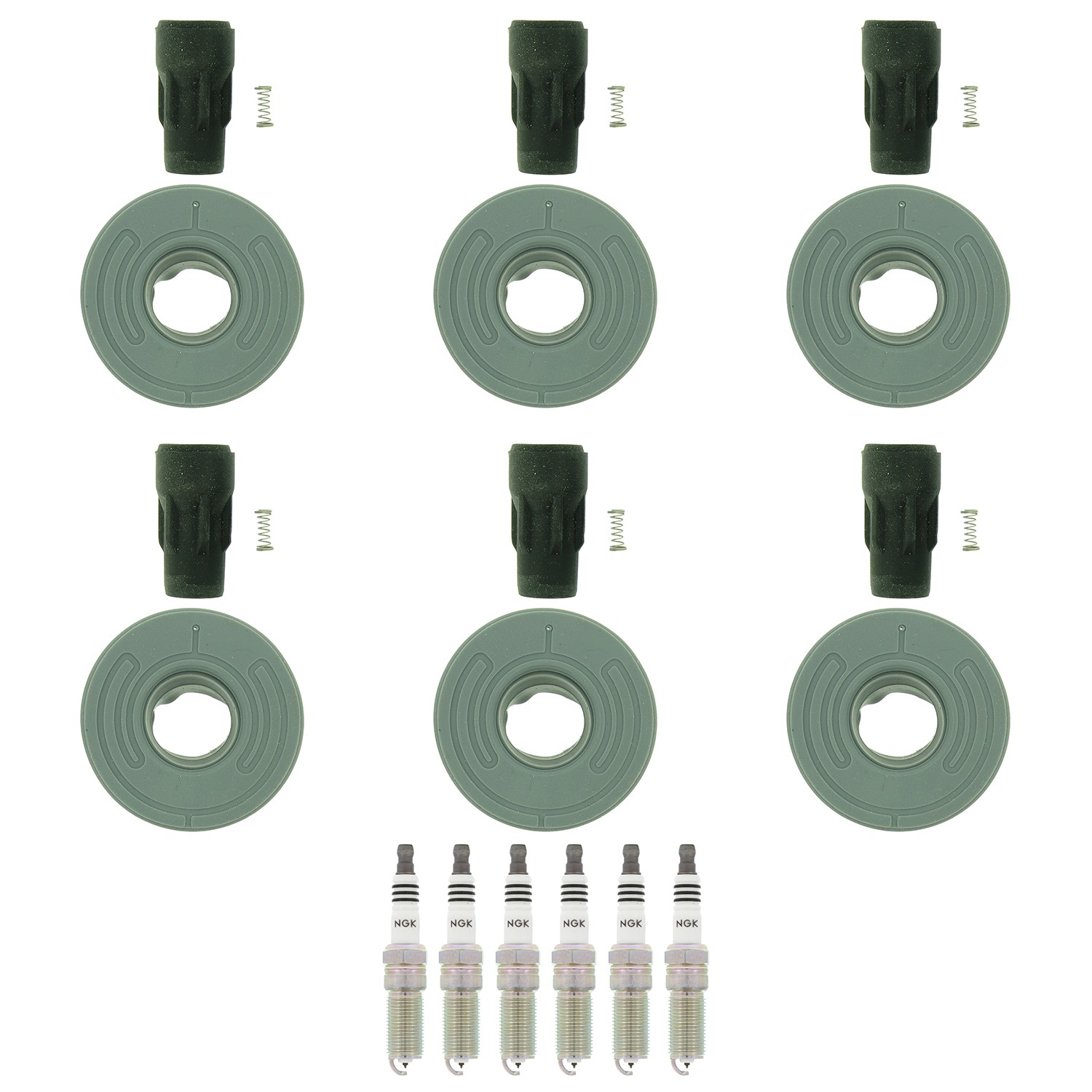 NGK 6 Iridium IX Spark Plugs 6 Coil Boots Kit for Ford Explorer F-150 Taurus 3.5