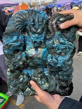 23.1lb Natural Blue labradorite Quartz hand Carved Crystal Dragon reiki healing
