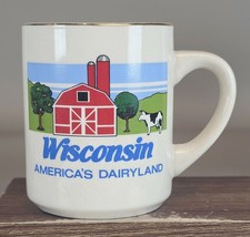 Vintage White/Gold Rim 'Wisconsin-America's Dairyland" Double-sided Souvenir Mug