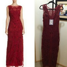 JS COLLECTION Mesh Column Gown in Ruby